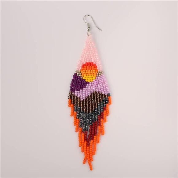 Handmade Boho Multicolor Beaded Tassel Earrings | Long Fringe - Picture 4 of 4